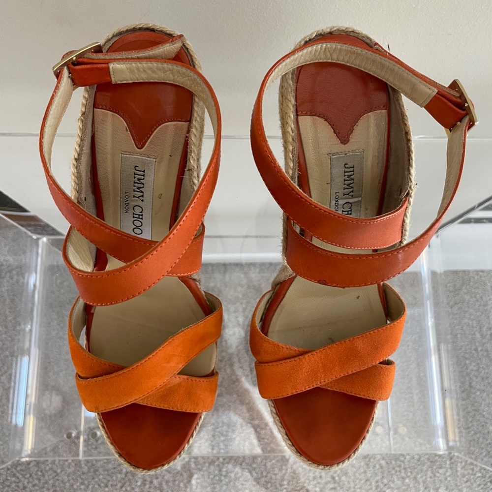 Jimmy Choo Orange Espadrille Wedge Sandals - Picture 3 of 5